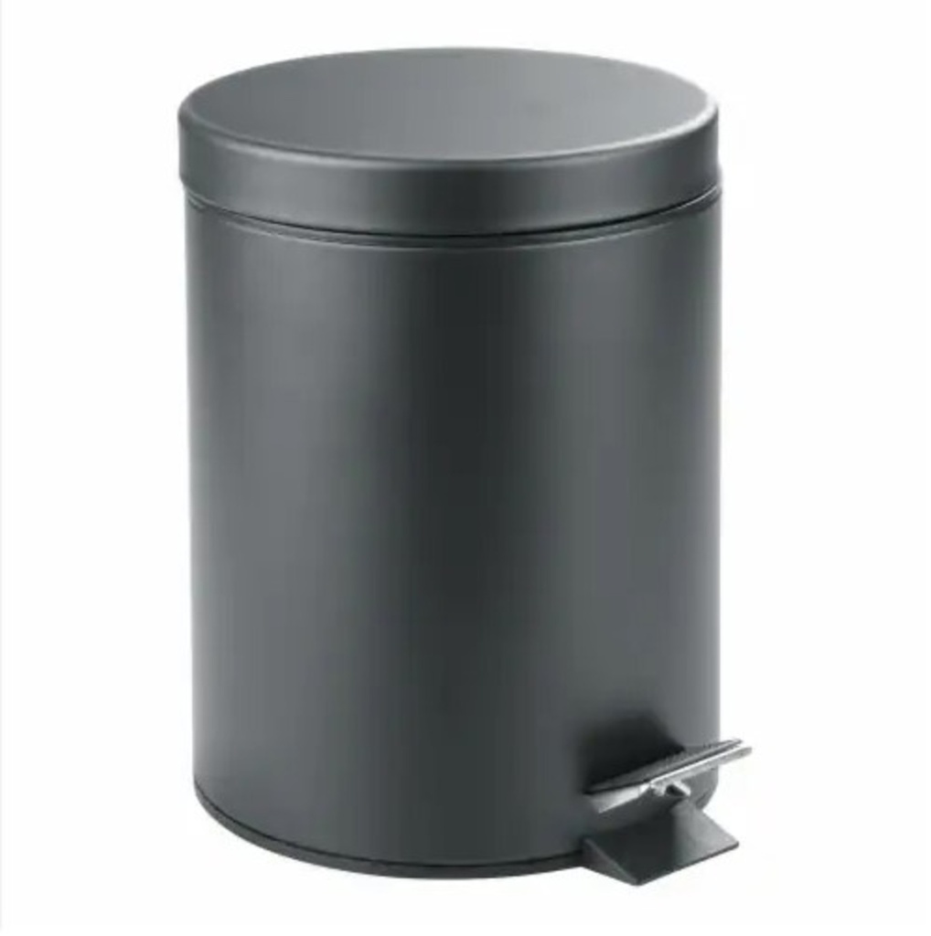 Poubelle step ronde avec couvercle gris mat 5l