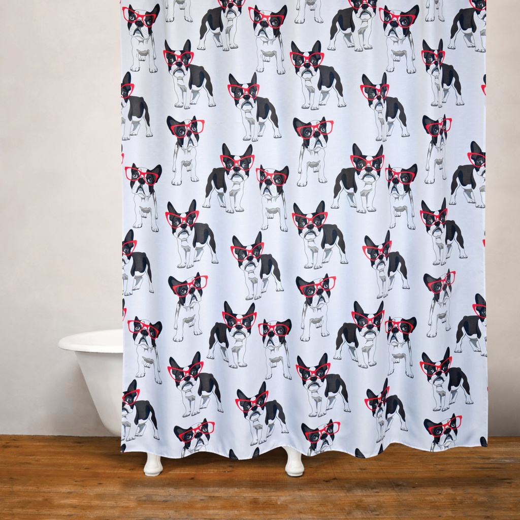 Rideau douche cool frenchie chien lunette rouge/noir