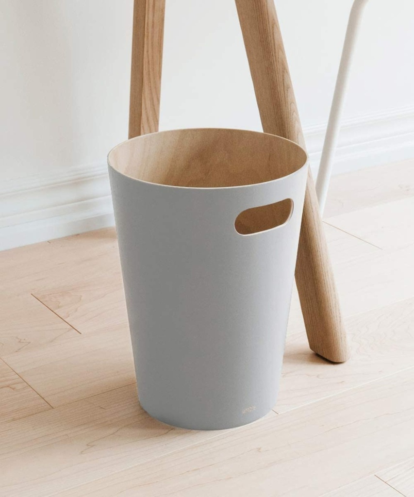 d- Poubelle woodrow en bois gris clair