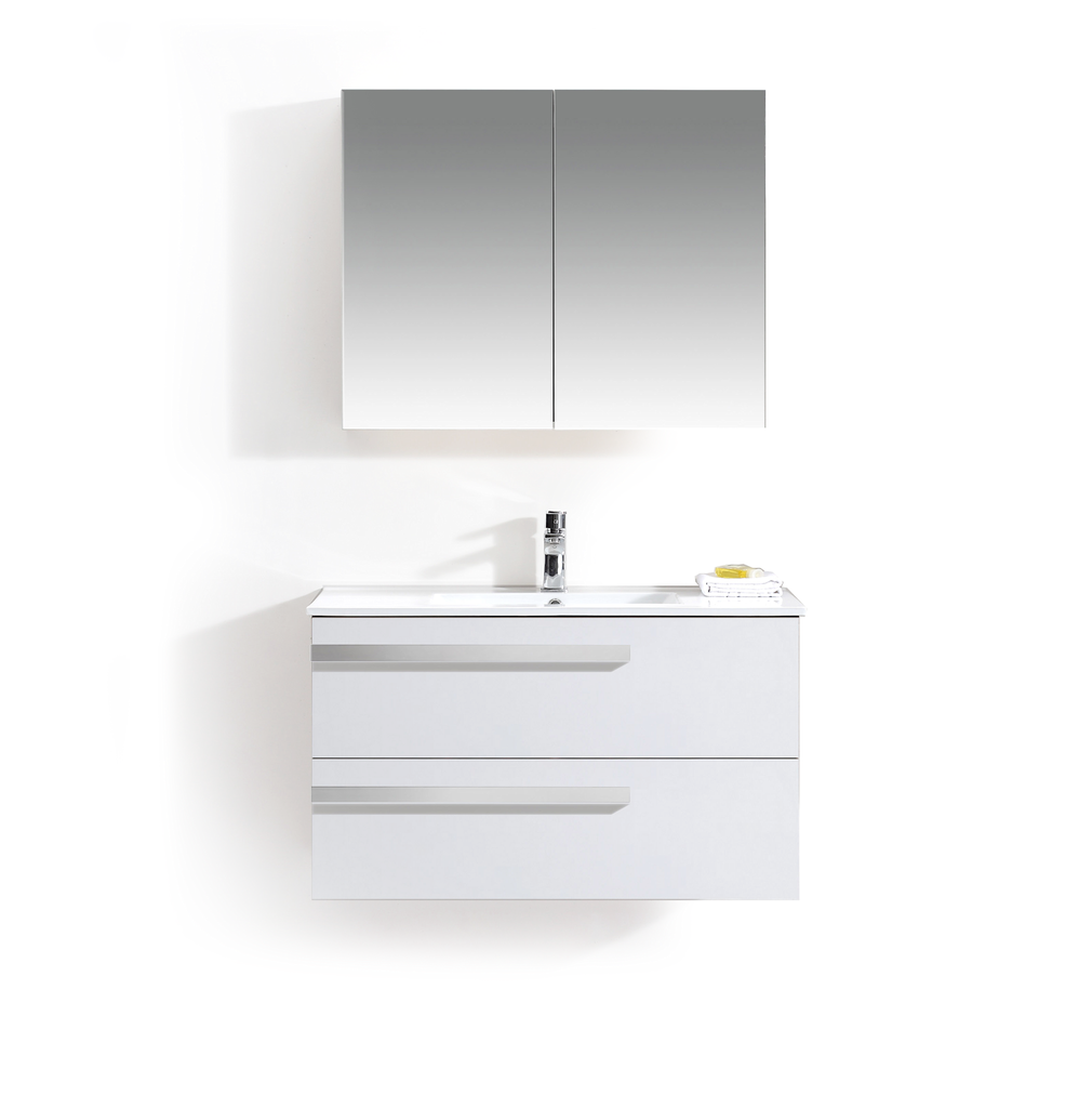d- Vanité saphir avec comptoir-lavabo en porcelaine blanche percé monotrou 48po bois ranch