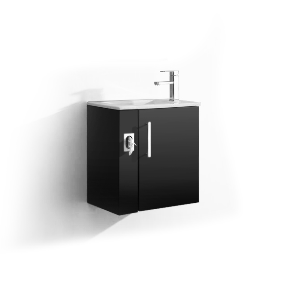 Vanite amethyste noir lustre 21- 3/4x13x23 dessus porcelaine
