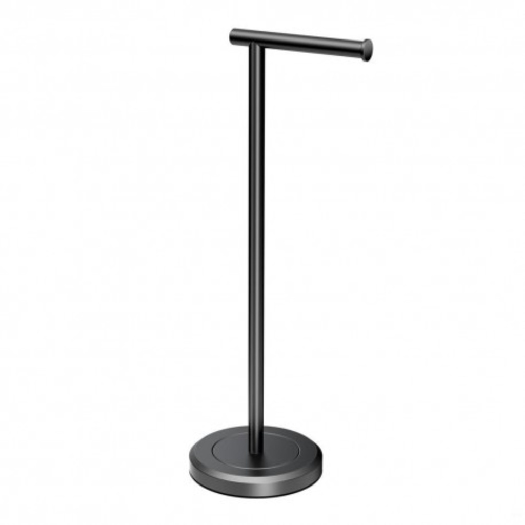 Porte papier sur pied rond noir mat