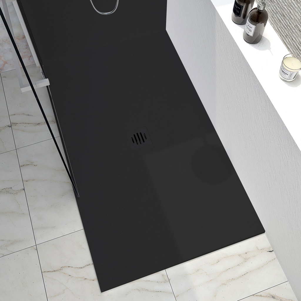 Base roc slate 48x36 drain central noir mat
