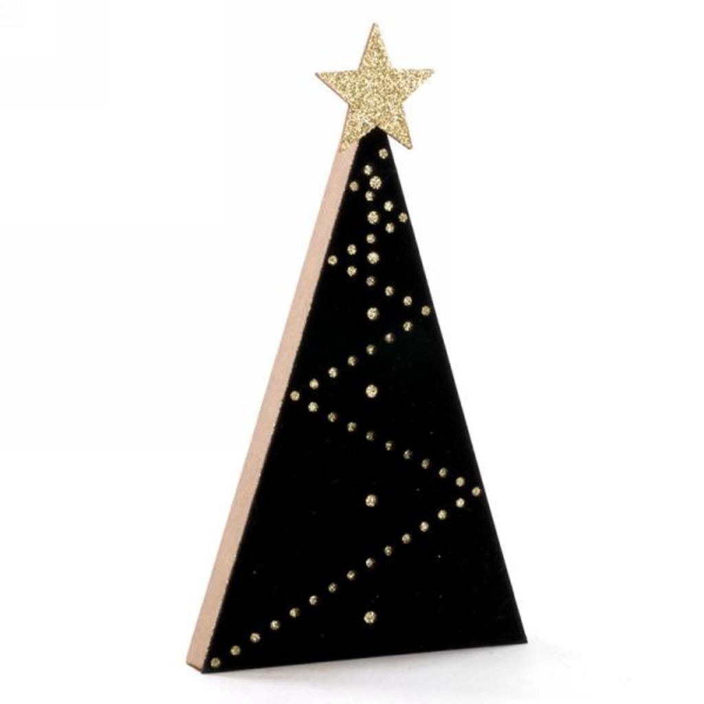 Grand sapin en velour noir et or
