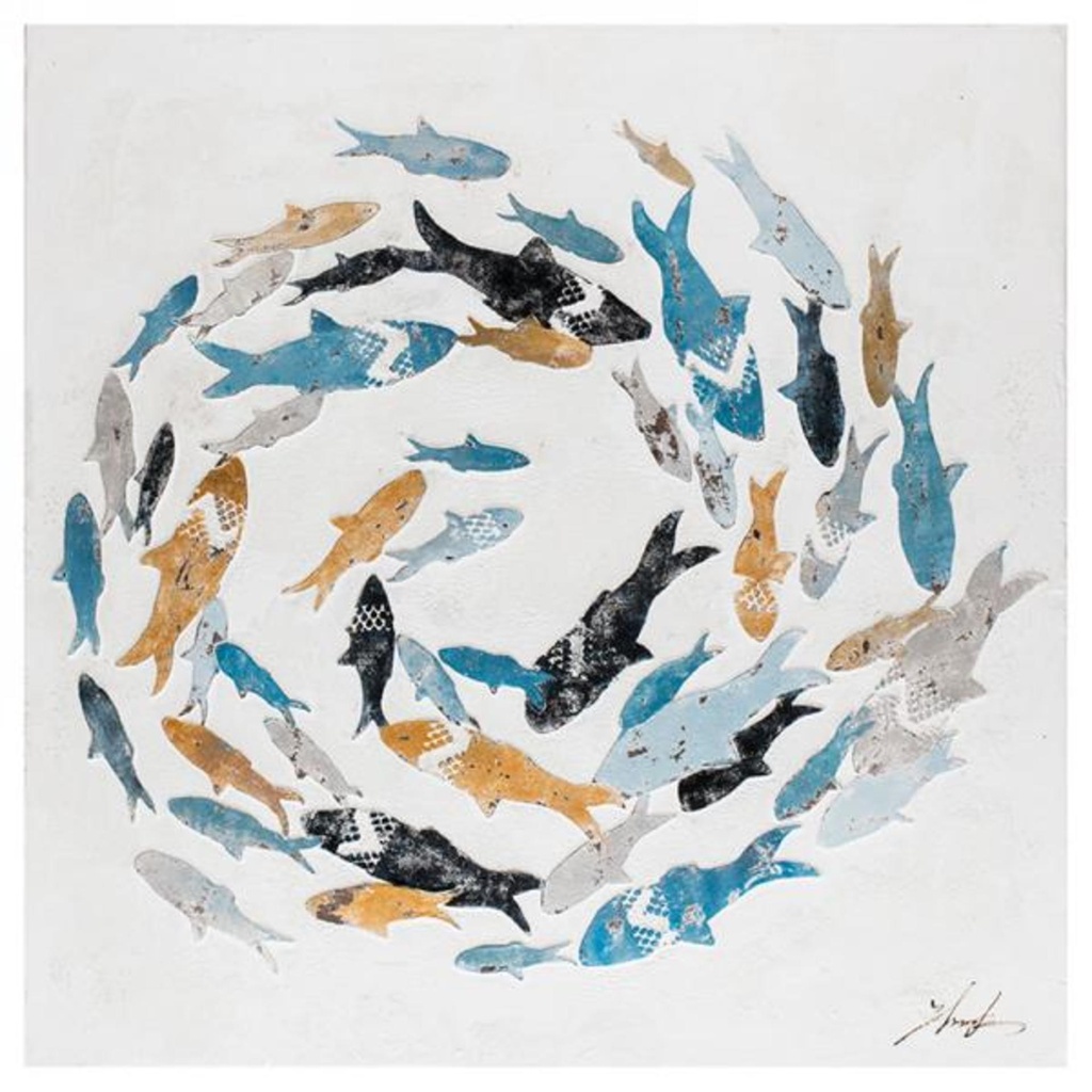 Cadre banc de poisson 23 x 23po bleu/jaune