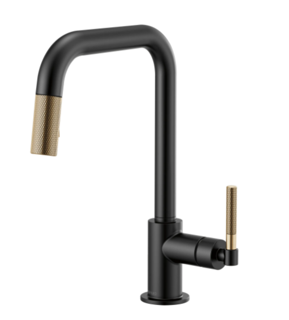 Demo-robinet de cuisine litze carre poignee knurled noir/or