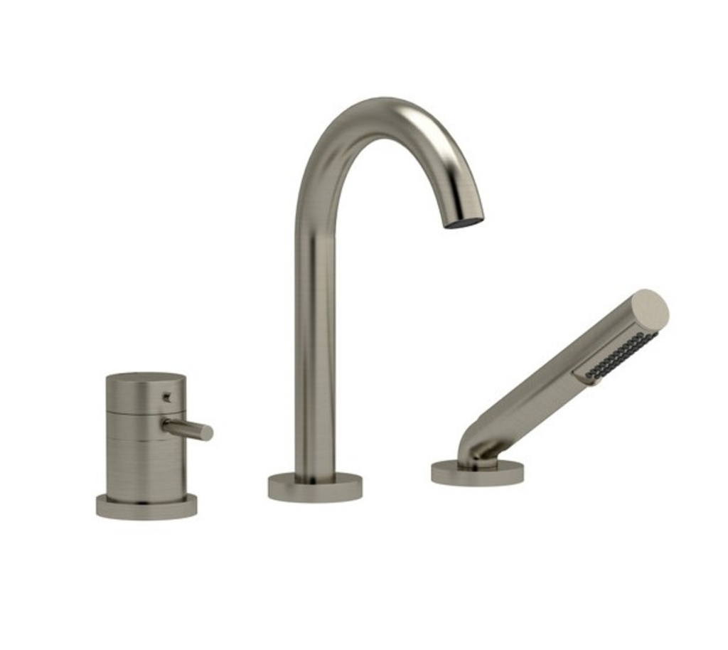 Démo - robinet de bain 3 morceaux coaxial 2 voies type t riu nickel poli