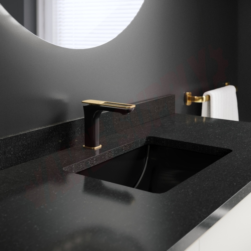 Discontinué - Robinet de lavabo monotrou sans drain noir mat et or brosse