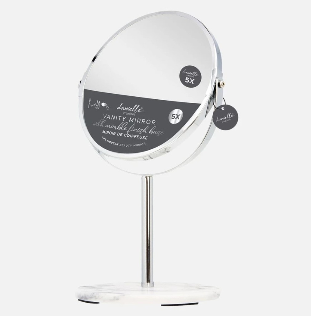 Miroir de vaniteÌ midi 1x / 5x chrome et marbre