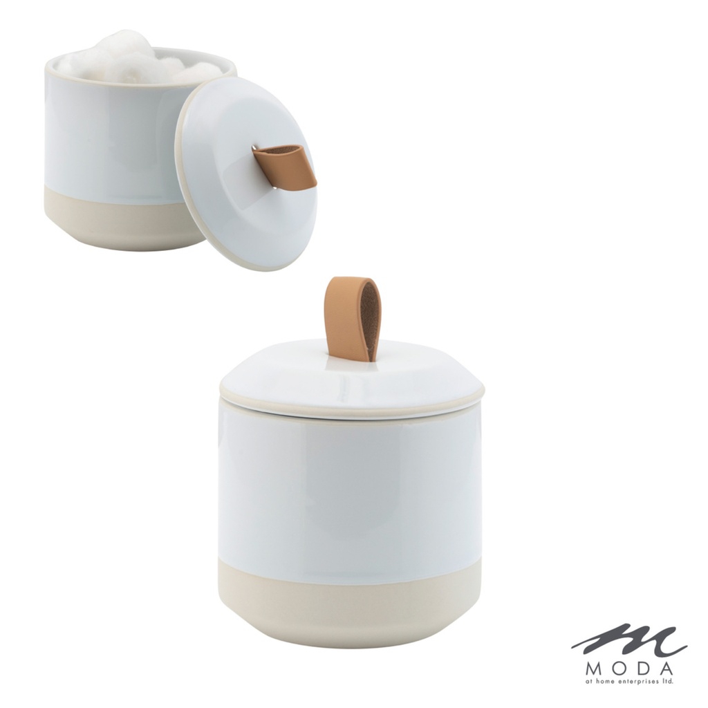 Jarre shikoku en ceramique blanche/naturel et cuir