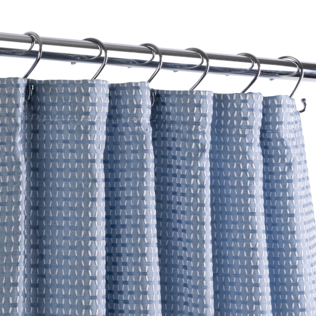 Rideau de douche en tissu cardiff 71 x 71po bleu et broderie blanche