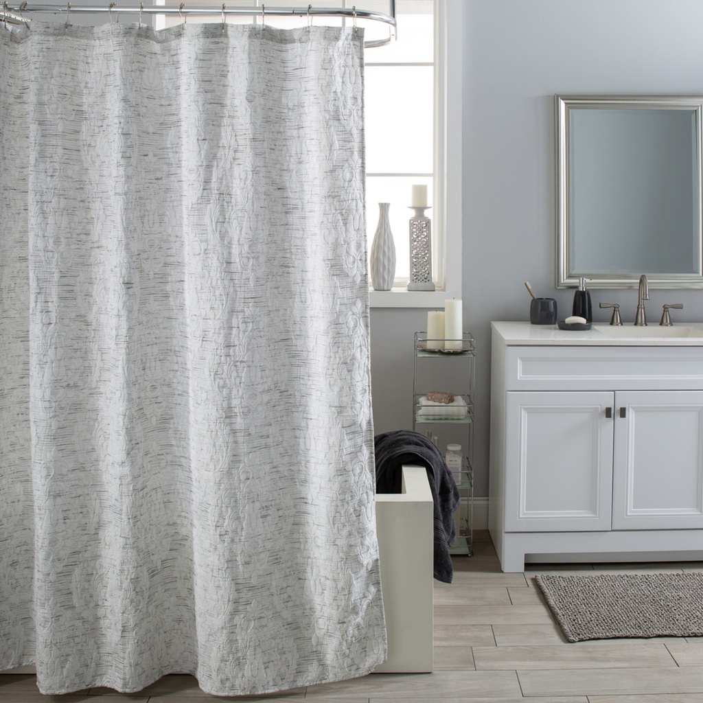 Rideau de douche damask en tissu gris pale 70x72