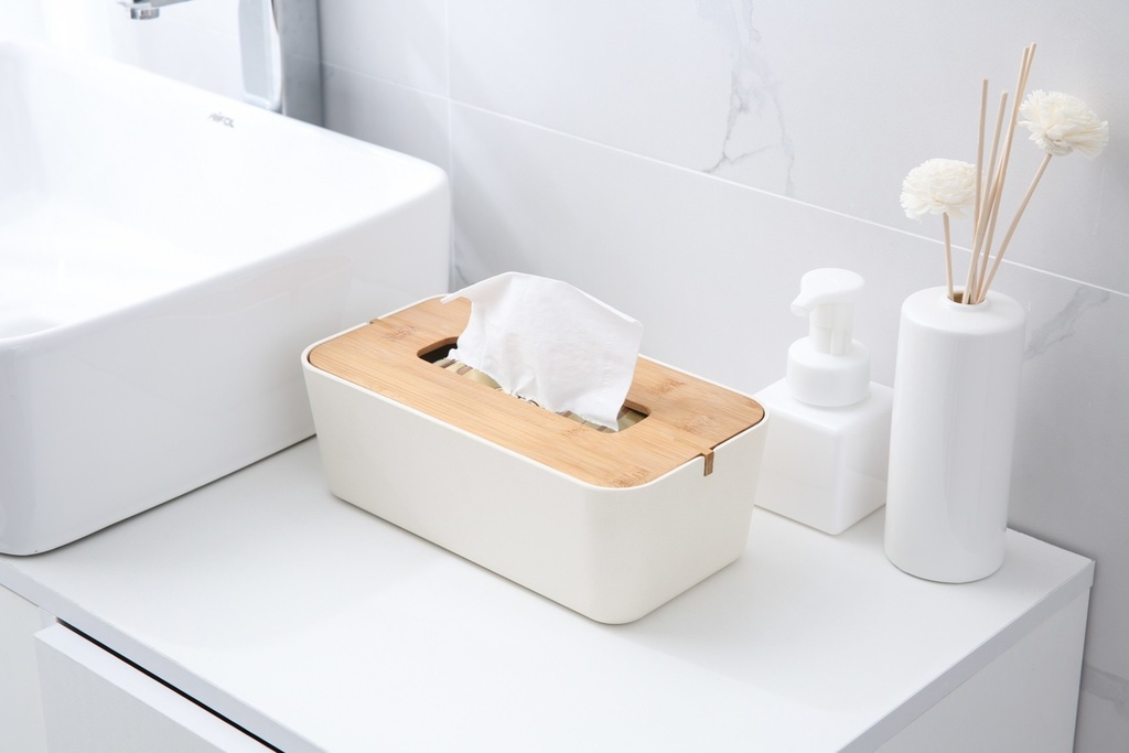 Boite de mouchoir bambou et blanc