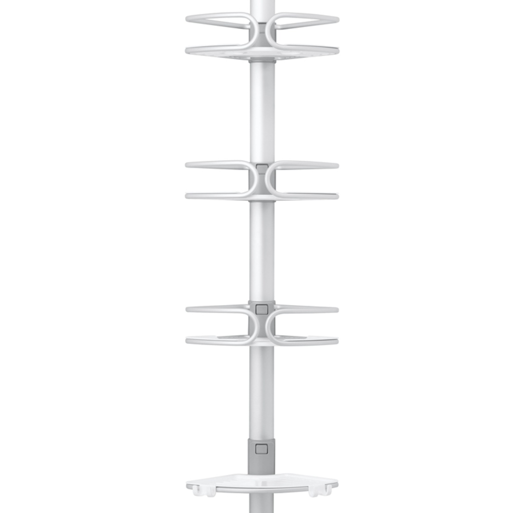 Barre a tension oxo avec 4 paniers amovibles en aluminium et plastique blanc