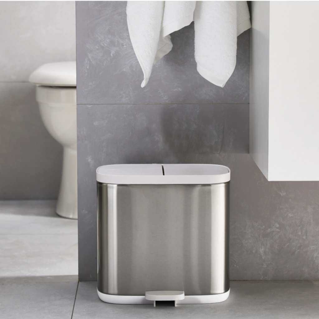 Poubelle double 6l en inox avec couvercle blanc