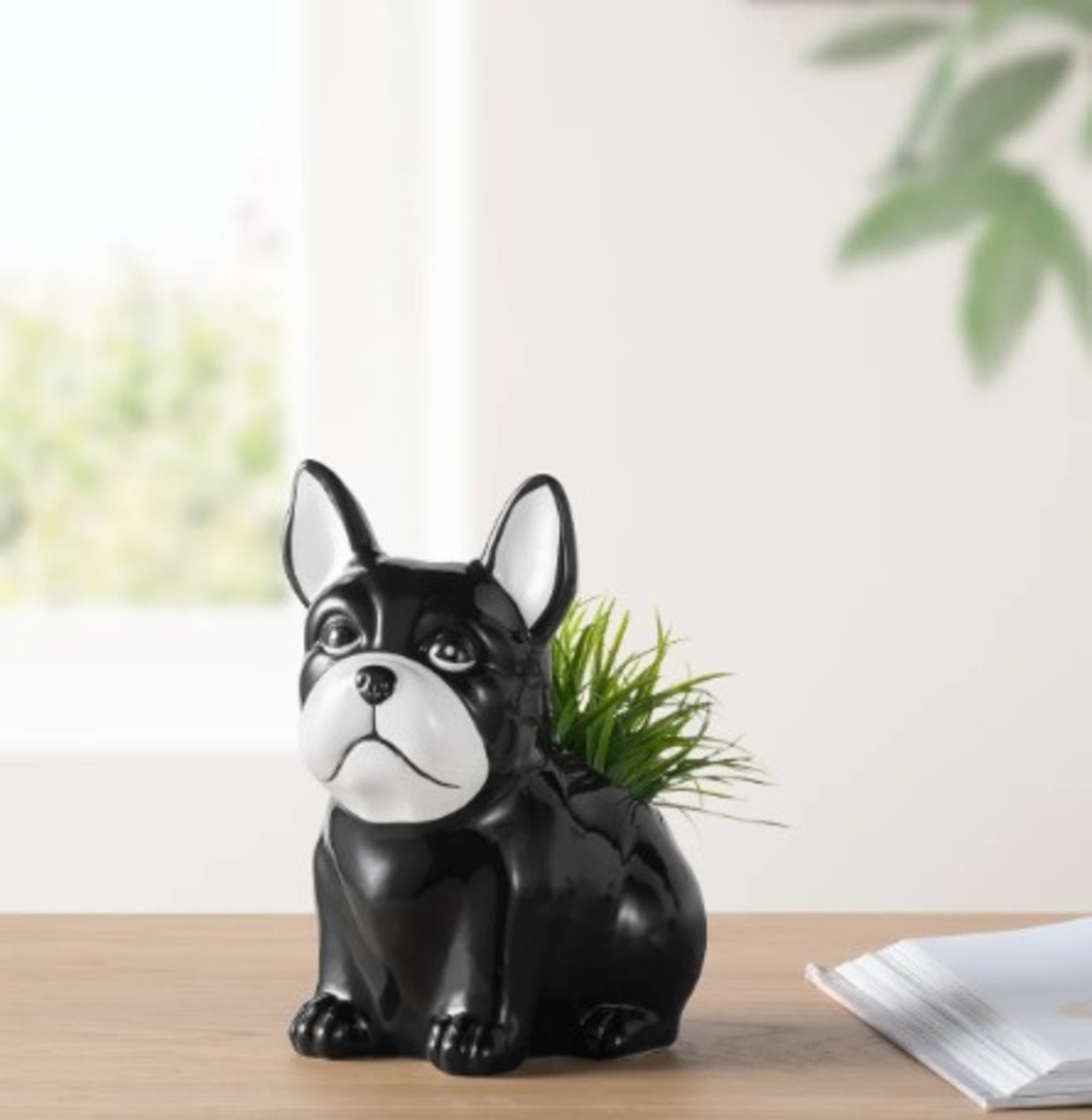 Cache-pot chien bulldog barkley noir/blanc 7h sans plante