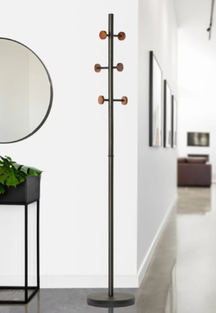 Patere bolo avec 6 crochets en metal noir et bois