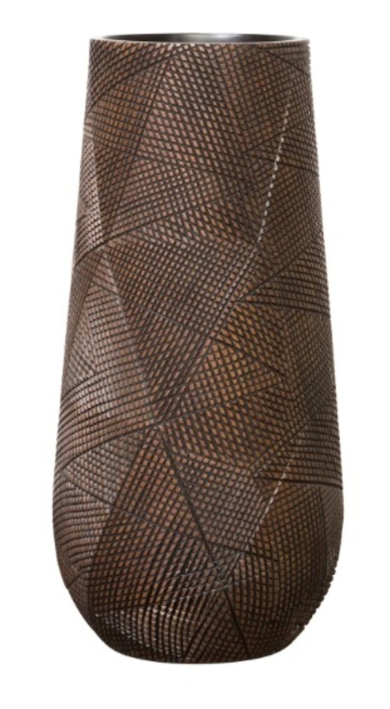 Vase diamond en résine scluptée 13 x 27-1/2po brun/noir