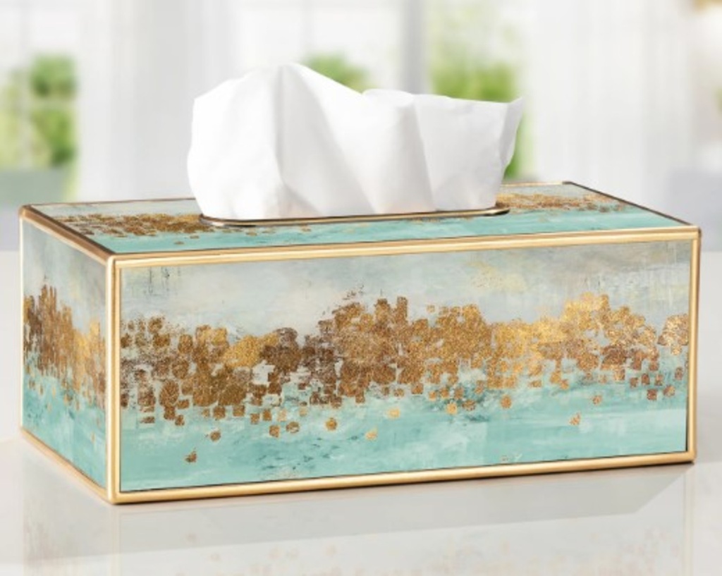 [6TT-904333C] Boite de mouchoir savoy abstraite aqua/or