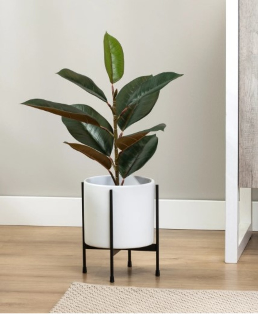Cache-pot alto en ceramique blanche avec support noir 7d x 9-1/2h sans plante