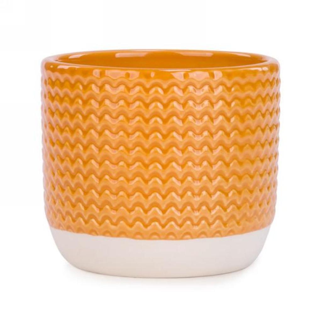 Cache-pot en ceramique texture jaune 5d x 4h