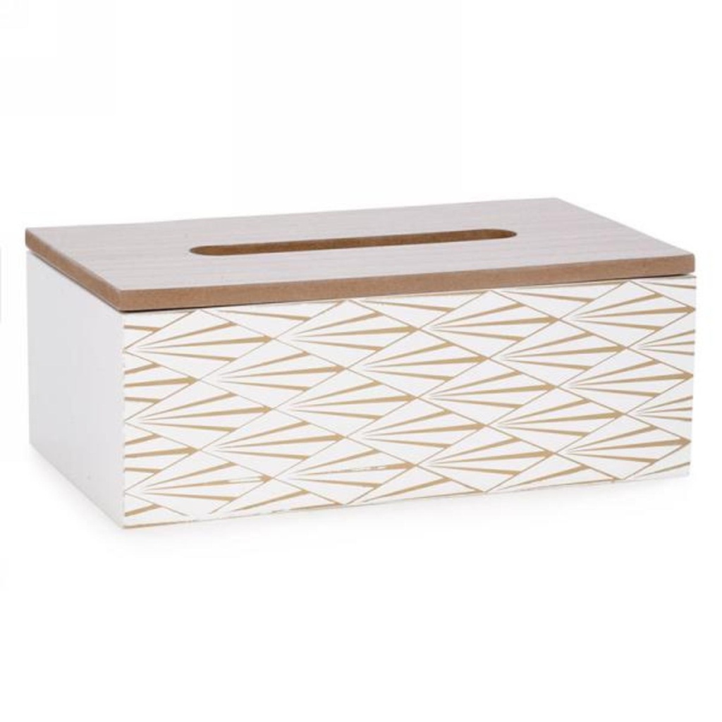 [6AT-LH3792] Boite de mouchoir en bois avec losange blanc/or