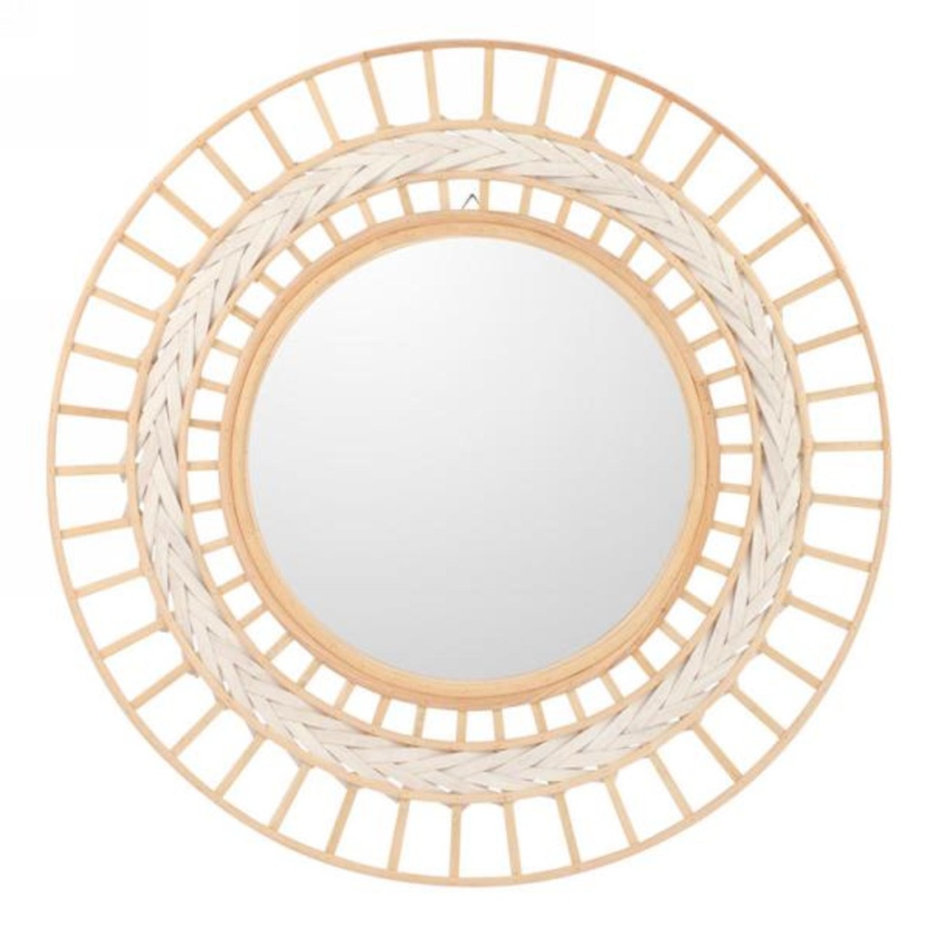 Miroir rond 20d en bambou naturel/blanc