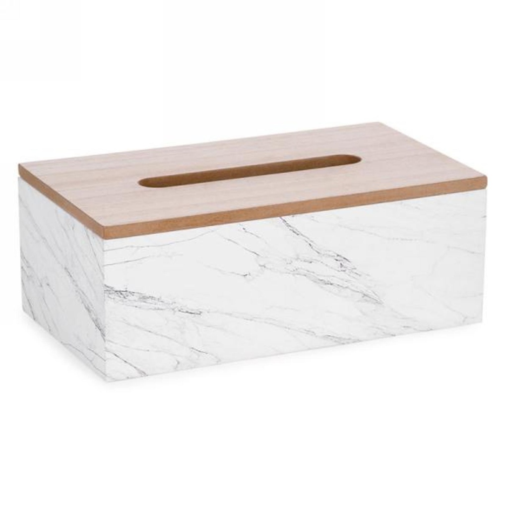 Boite de mouchoir en bois naturel et effet marbre noir/blanc