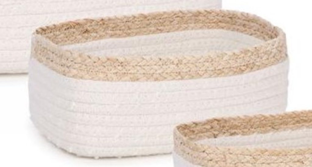 Moyen panier tisse blanc/naturel 3-1/2 x 9