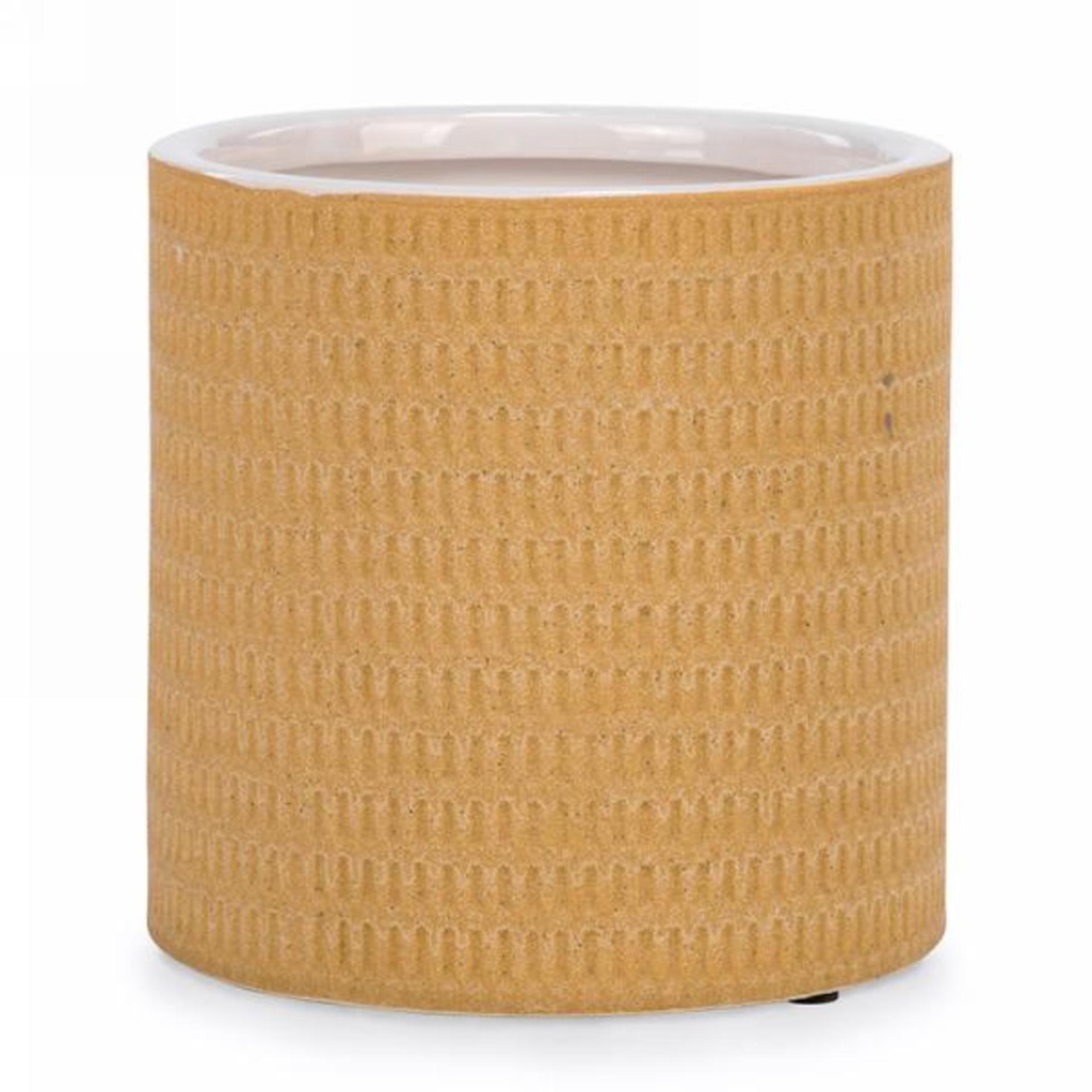 Cache-pot en ceramique texture jaune mat 6-1/2d x 6-1/2h