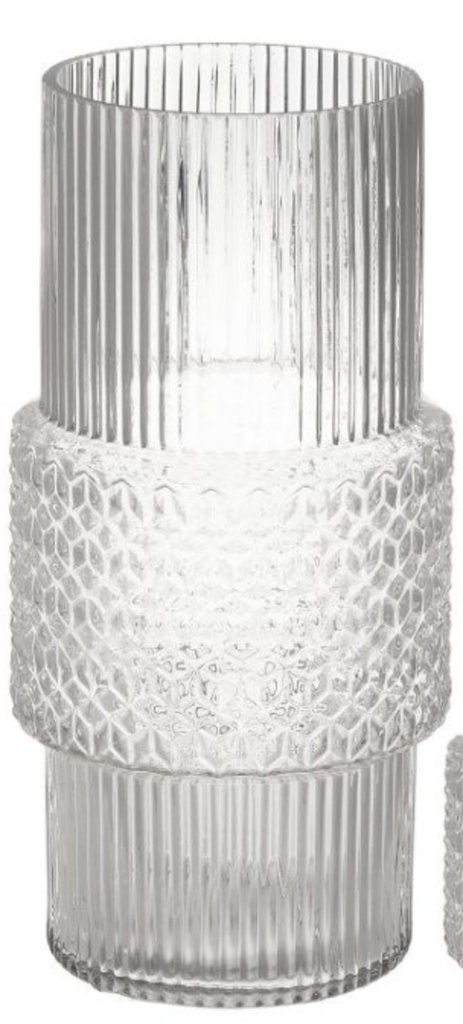 Vase en verre texturé et motif mould hauteur 13po clair