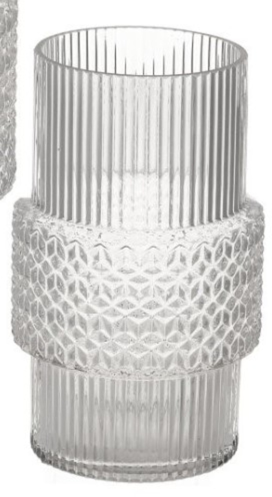 Vase en verre texturé et motif mould hauteur 9po clair