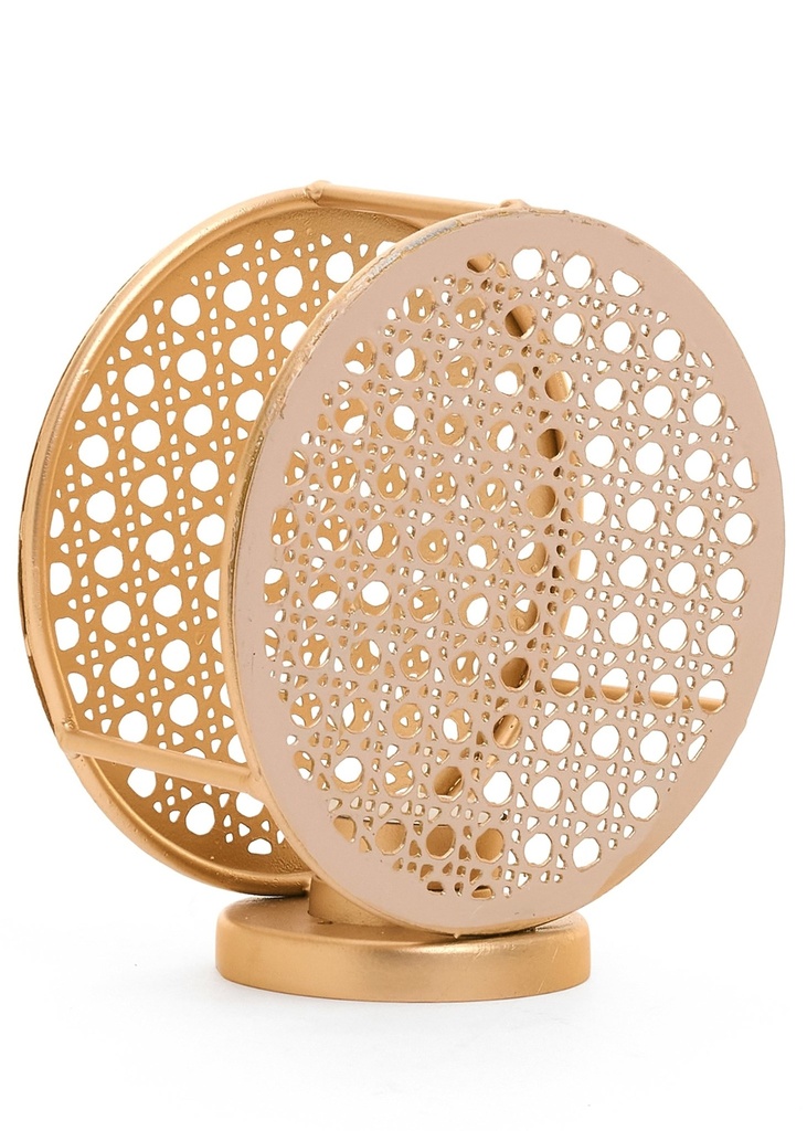 Chandelier rond en metal andras beige et or