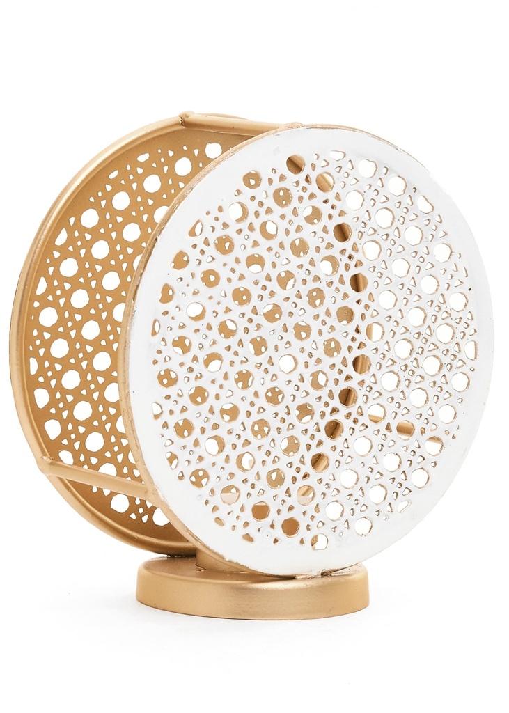 Chandelier rond en metal andras blanc et or
