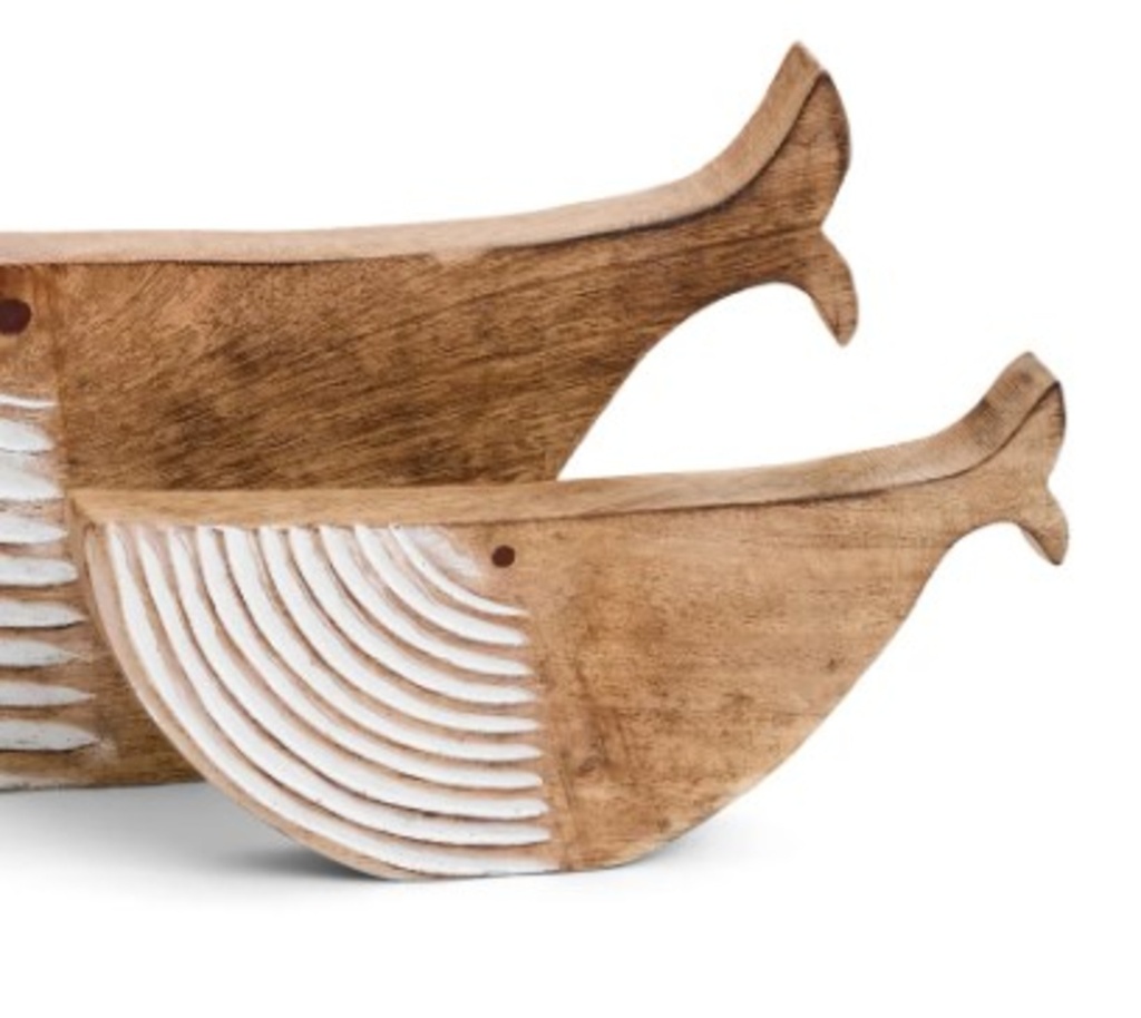 Petite baleine en bois naturel et blanc 4x8''