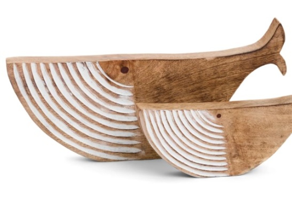 Grande baleine en bois 6 x 12po naturel et blanc