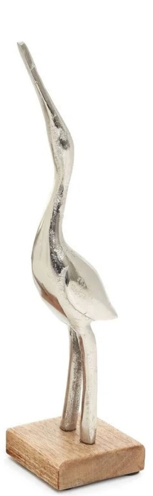 Oiseau sur pied en bois et metal hauteur 13po chrome