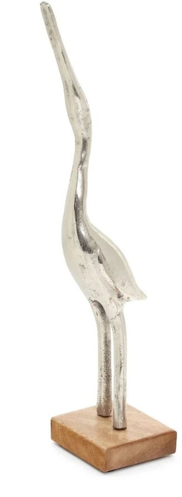 Oiseau sur pied en bois et metal hauteur 16 po chrome