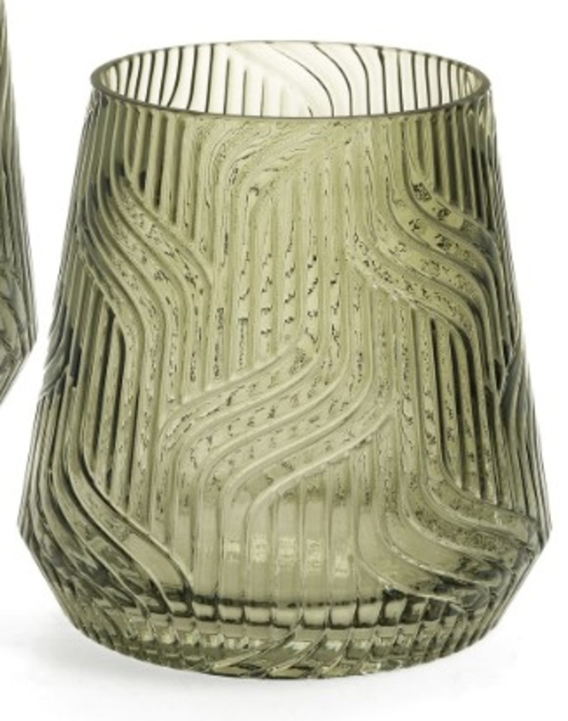 Vase en verre texturé et morif hauteur 6po vert