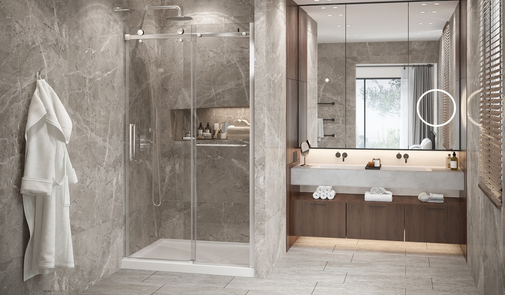 [1ZI-DB24800ASTC21] Porte de douche bellini 2.0 48po avec barre à serviette fini chrome