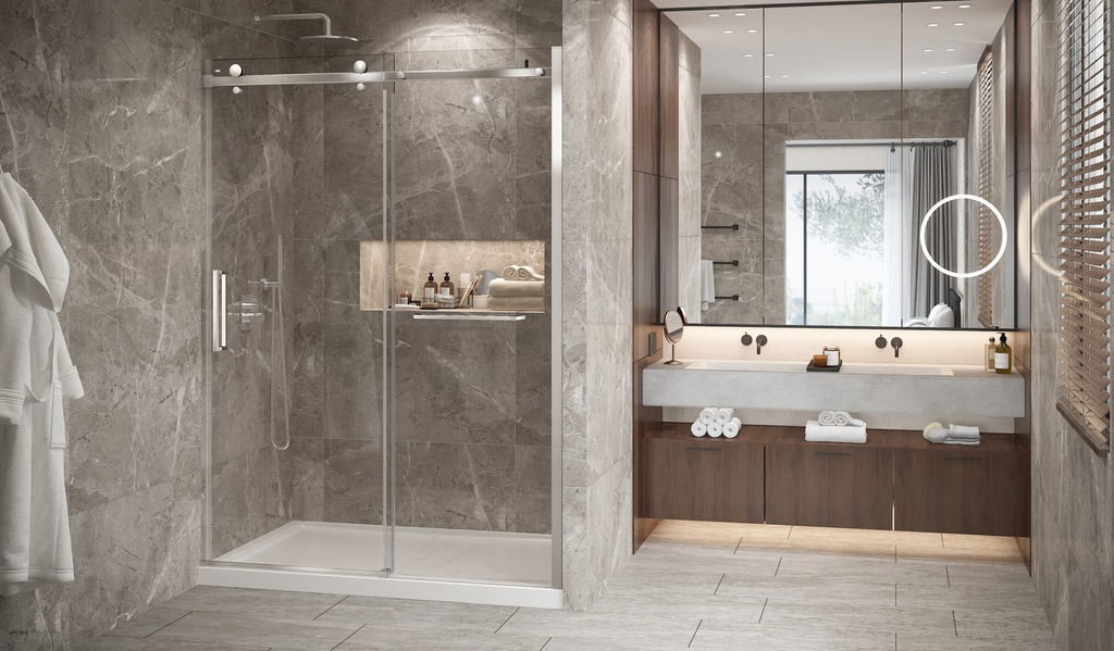 [1ZI-DB26000ASTC21] Porte de douche en alcove avec porte serviette fixe bellini 2.0 60po chrome