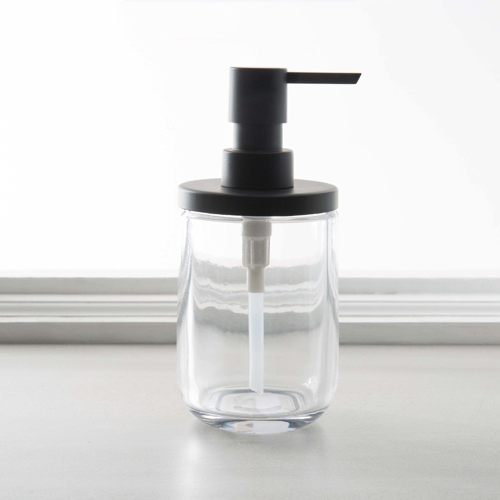 Pompe a savon jasper en verre clair et metal noir