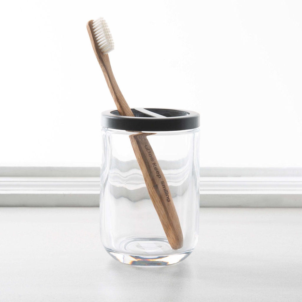 Porte brosse à dent jasper en verre clair et metal noir