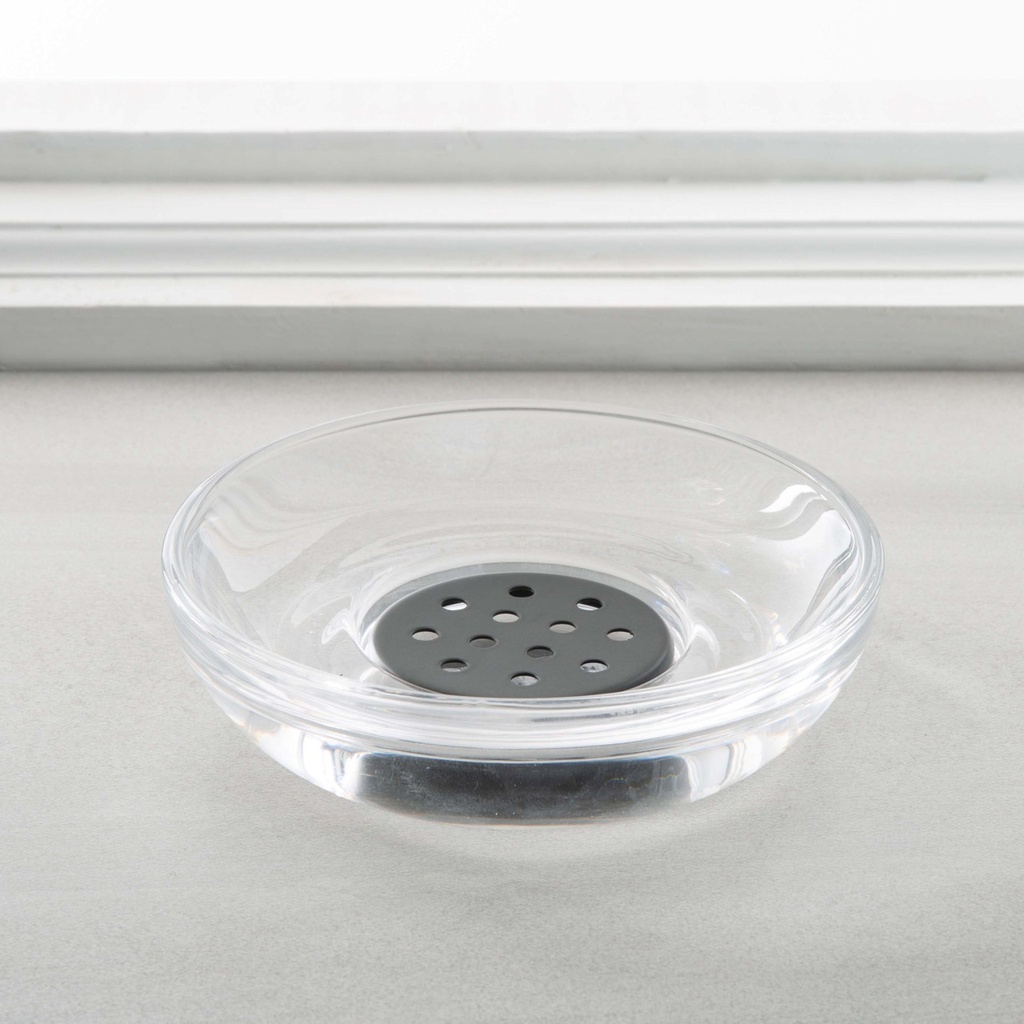 Porte savon en verre jasper clair et metal noir