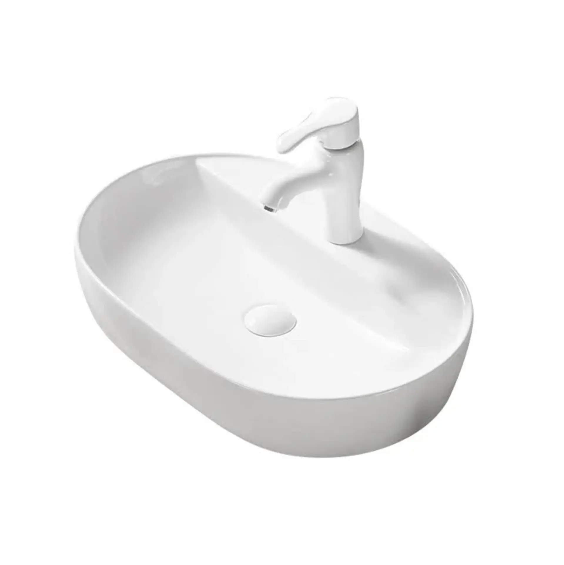 Vasque spaggia grande 24 x 16 x 4 3/4po porcelaine blanc lustre