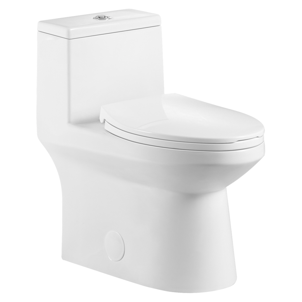 Toilette lotus monopièce à double chasses et installation 10po avec siège à fermeture lente blanc