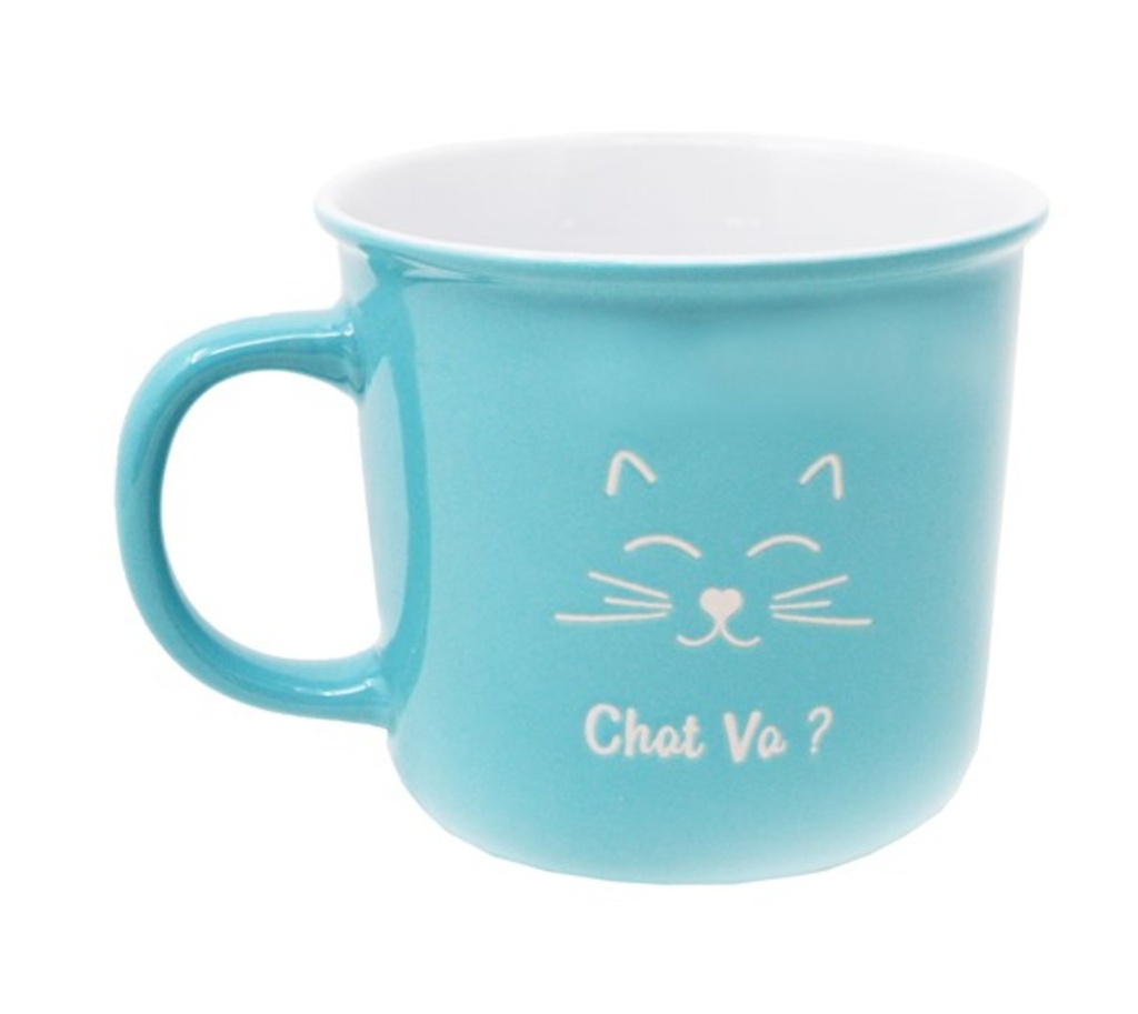 Tasse avec image de chat 400 ml bleu