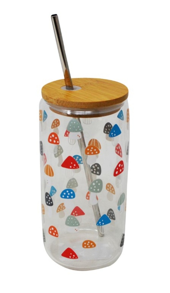 Gobelet avec couvercle et paille  champignons 500 ml