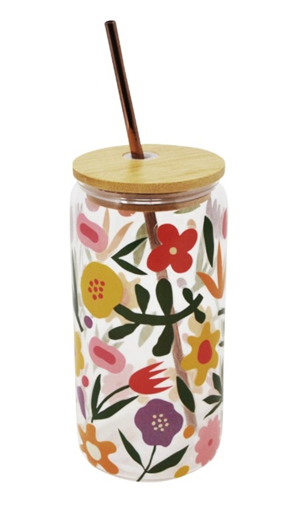 Gobelet avec couvercle et paille  floral 500 ml