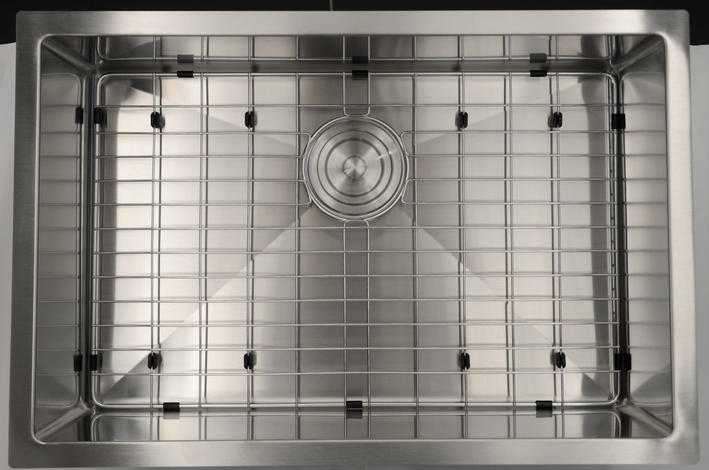 [1LIG-SR2718-9-16] Evier stainless simple sous-plan 27x18x9 avec grille et crepine panier de luxe